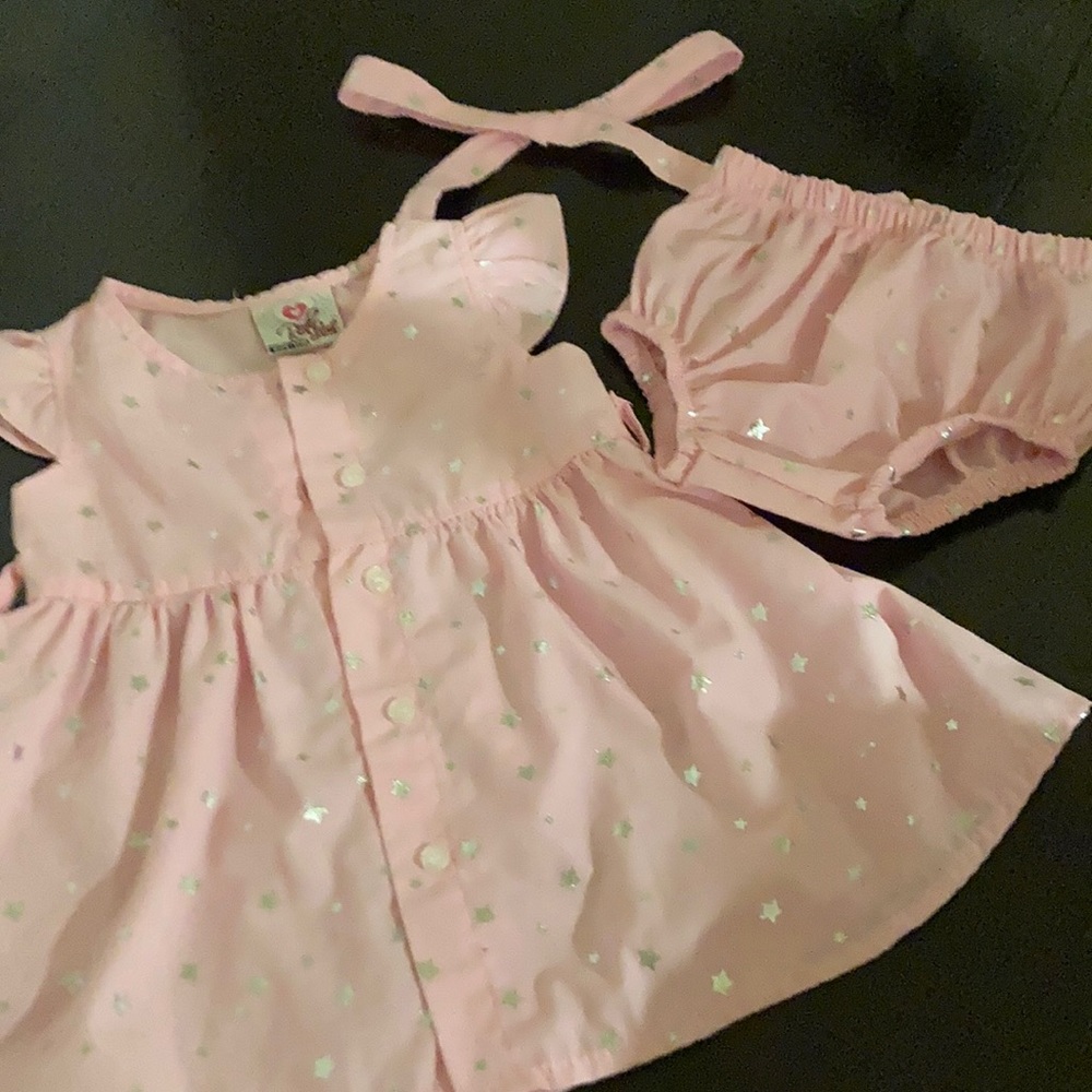 Little girls pink n silver dress set